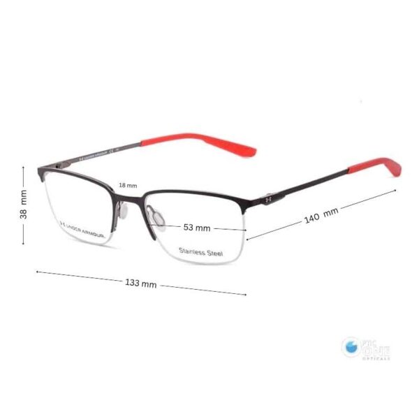 Under Armour Men's Half-Rim Eyeglasses | Matte Black with Black/Red Temple Tips - Image 2