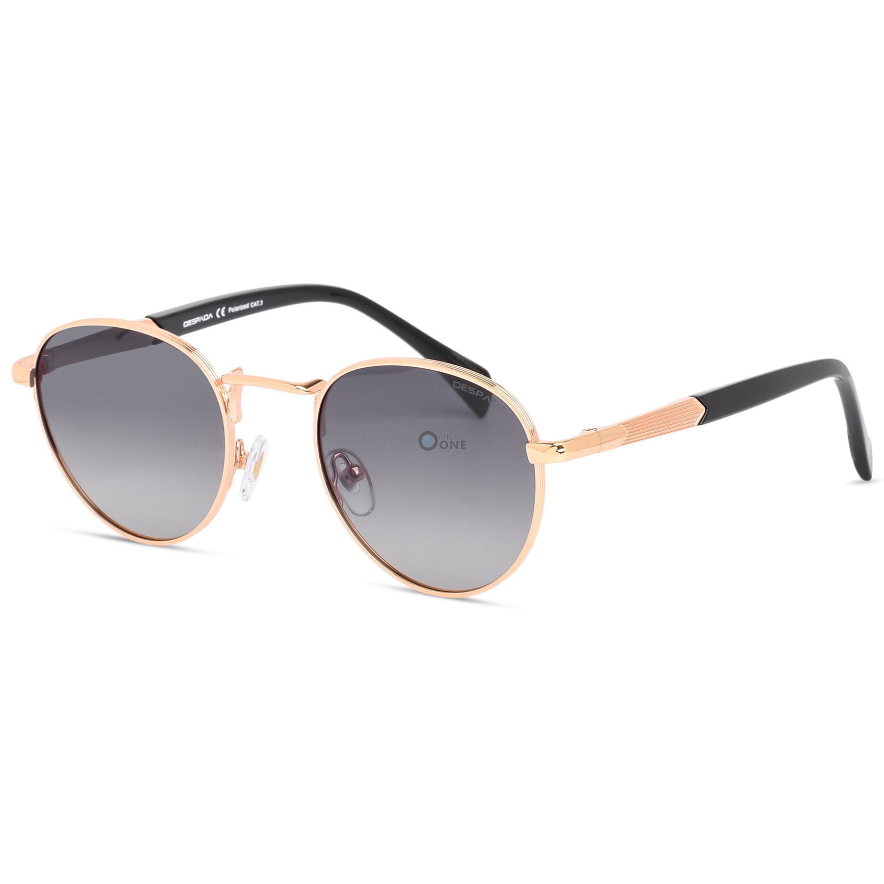 Despada Round Sunglasses Shiny Gold Frame, Polarized Gradient Gray Lenses