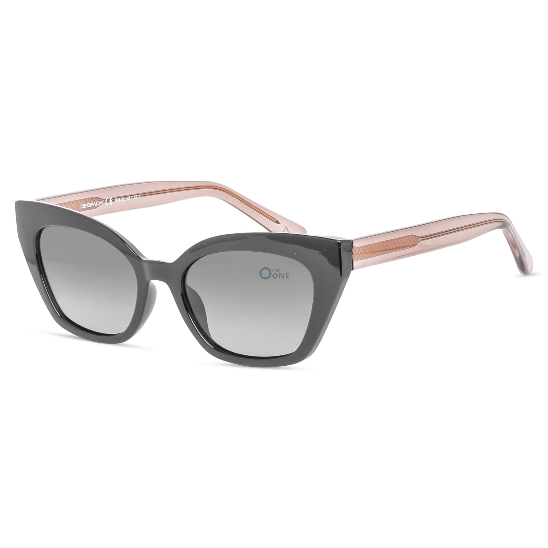 Despada Cat-Eye Glasses Shiny Black Frame, Polarized Gradient Gray Lenses