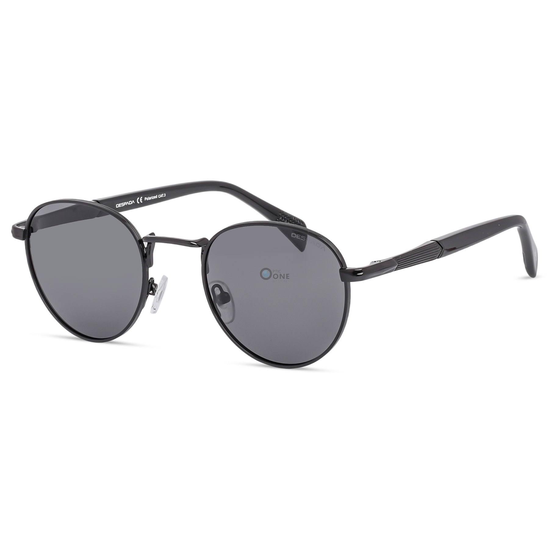 Despada Round Sunglasses Shiny Black Frame, Polarized Gray Lenses