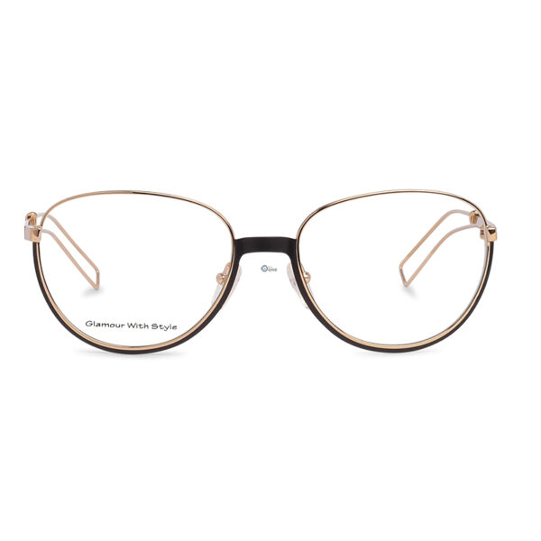 Unisex Oval Full Meta Glasses with Stylish Arms Gold with Black - Image 3