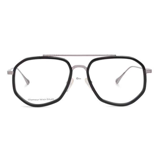 Black & Silver Geometric Eyeglasses – Retro Full-Rim Aviator Frame for Men - Image 3