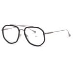 Black & Silver Geometric Eyeglasses – Retro Full-Rim Aviator Frame for Men
