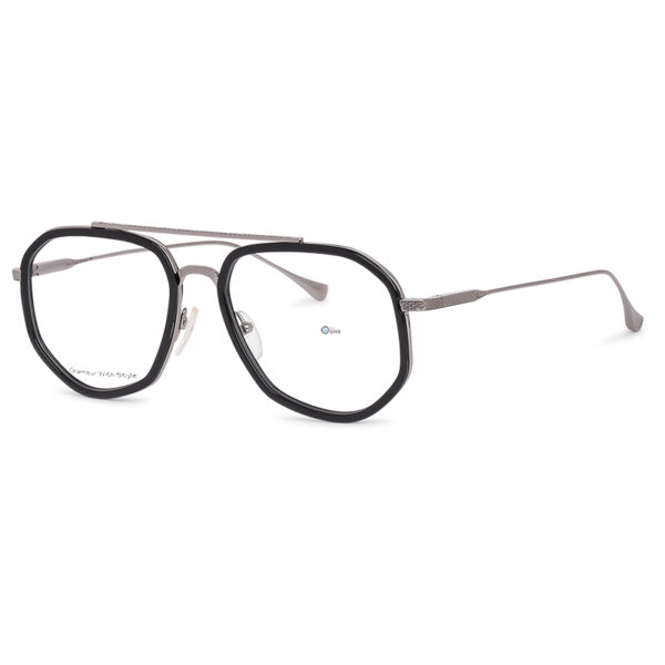 Black & Silver Geometric Eyeglasses – Retro Full-Rim Aviator Frame for Men
