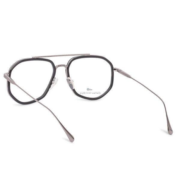 Black & Silver Geometric Eyeglasses – Retro Full-Rim Aviator Frame for Men - Image 5