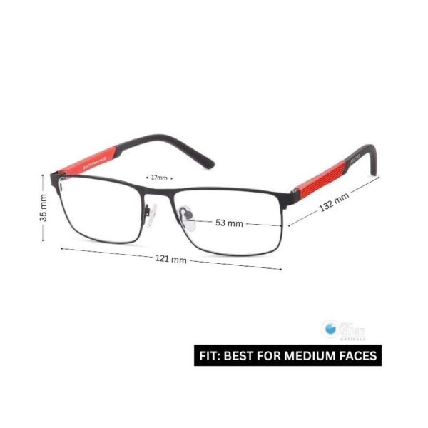 Stylish Rectangle Metal Glasses for Men – Black & Red Frame - Image 2