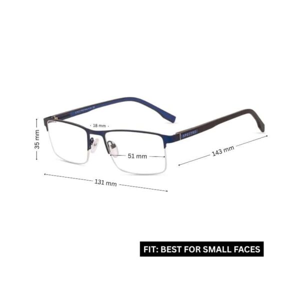 Men’s Half Frame Glasses – Blue Metal Rectangle Semi Rimless Frame - Image 2