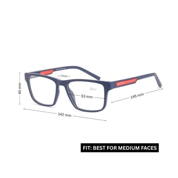 Stylish Blue Eyeglasses for Men with matte finish and sporty red accents - Image 2