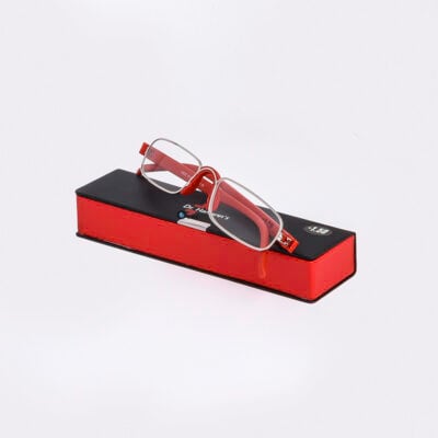Dr.Harmann's CEO, Stylish Compact Reading Glasses – Silver Front with Red Temples