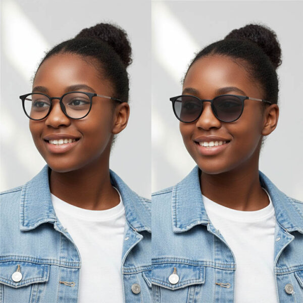 Humphrey’s H581141 10 Matte Black Round Glasses with Rose-Gold Temples and Detachable Clip-On Lens – 49mm - Image 2