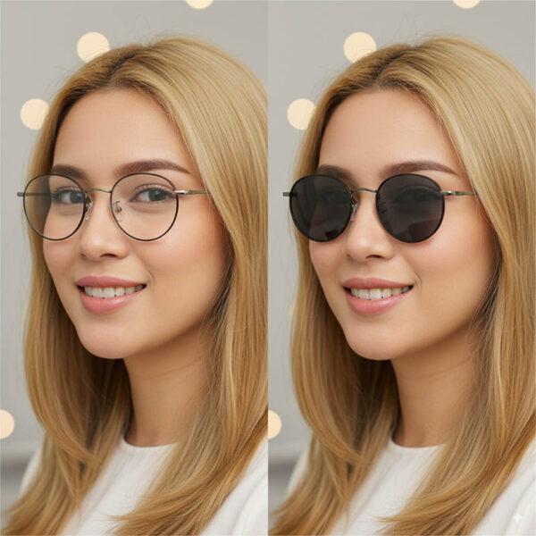Full Round Metal Glasses with Detachable Black Clip-On Sun Lensn 49mm Small - Image 2