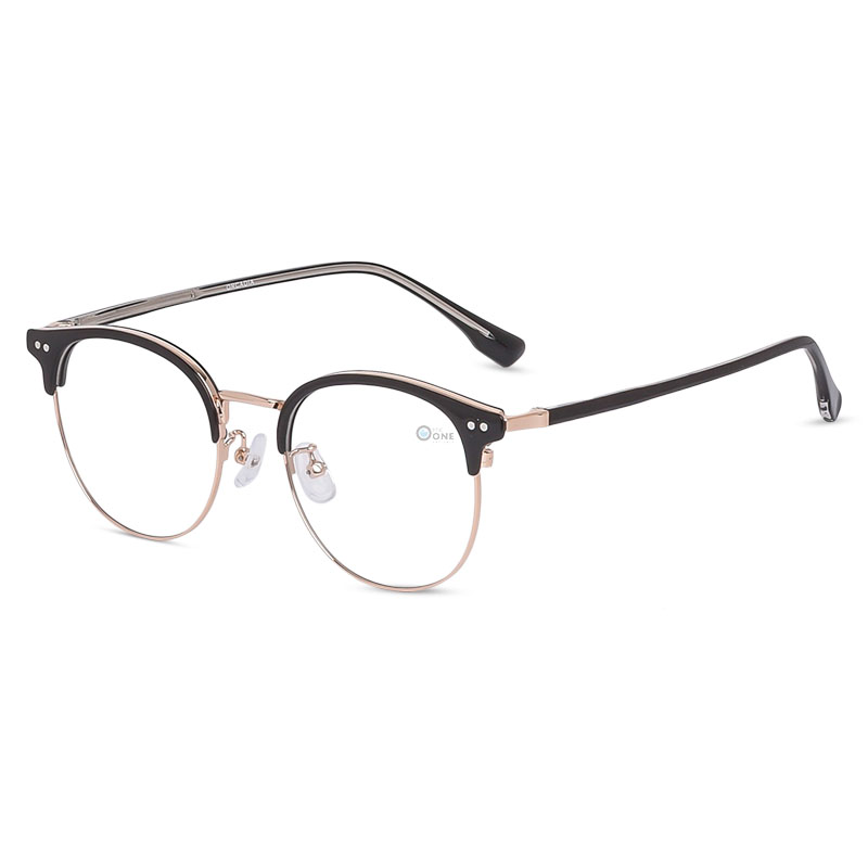 Unisex Round Clubmaster Eyeglasses Shiny Black-Gold