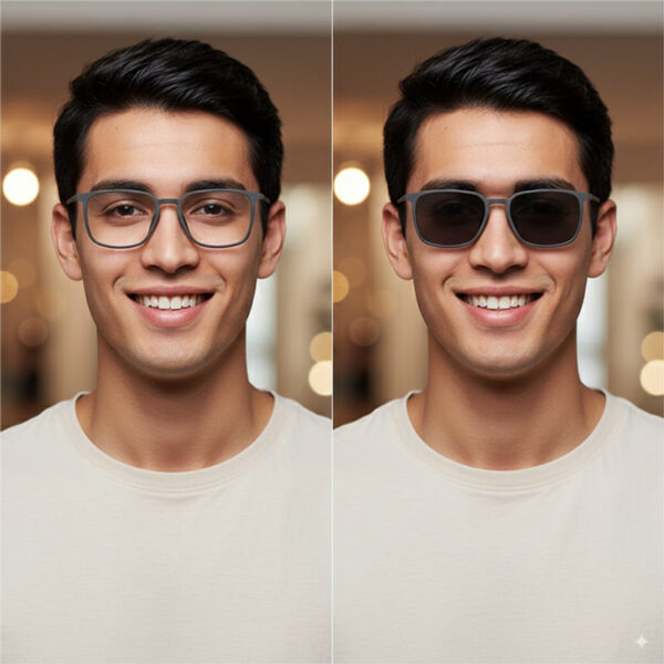 Humphrey's Rectangular Matte Grey Lightweight Clip-On Glasses 51 mm for Men - Image 2