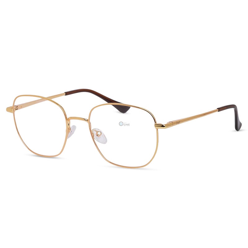 Geometric Large Square Metal Eyeglasses Unisex, Gold Color