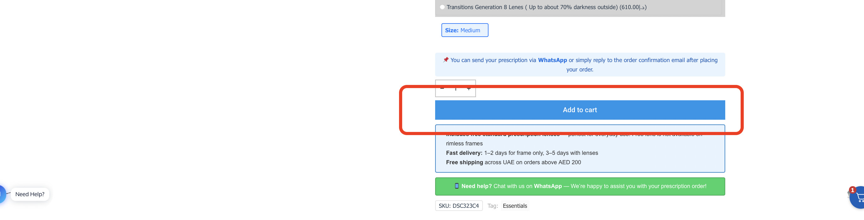 add to cart Screenshot