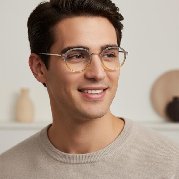 MINI 741016 Unisex Round Eyeglasses , Gradient Translucent Grey Taupe Color,   50mm - Image 2