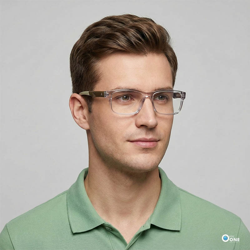 Sporty Rectangle Men's Glasses with Rubber Grip Temples – Transparent Gray - Image 2