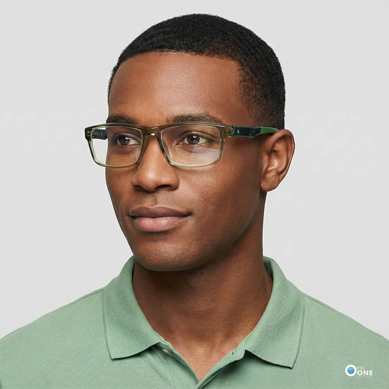 Sporty Rectangle Men's Glasses with Rubber Grip Temples – Transparent Green - Image 2