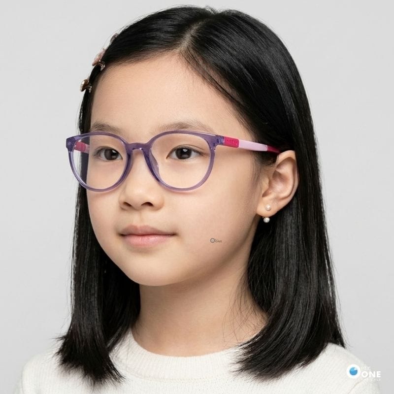 Miraflex MF4015 Girls Round Flexible Glasses – Transparent Purple, 48mm - Image 2